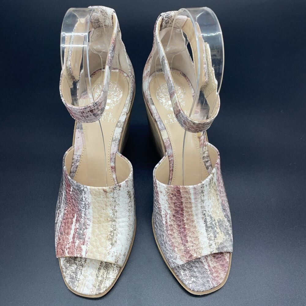 New Vince Camuto Deedriana Womens 8.5M Leather Taupe Multi Vintage Marble Wedges - Picture 4 of 11